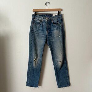 Rag & Bone Maya High-Rise Ankle Slim Jeans Aquarius Holes Wash Women's Size 26